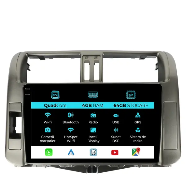 Navigatie Dedicata Toyota Land Cruiser Prado J150 (2009 - 2013), QuadCore, 9 Inch, 4Gb Ram, 64Gb Stocare, Android Auto, Carplay