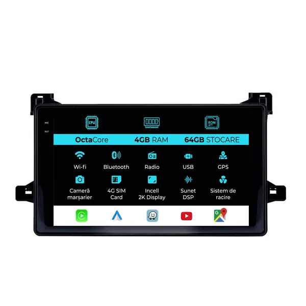 Navigatie Dedicata Toyota Prius (2015-2022), 2K, 4Gb Ram, 64Gb Stocare, Android Auto, Carplay