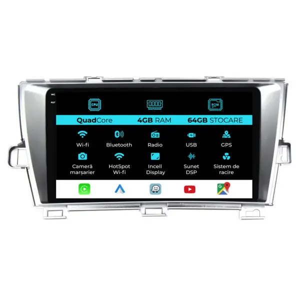 Navigatie Dedicata Toyota Prius W3 (2009-2015),QuadCore, 9Inch, 4Gb Ram, 64Gb Stocare, Carplay