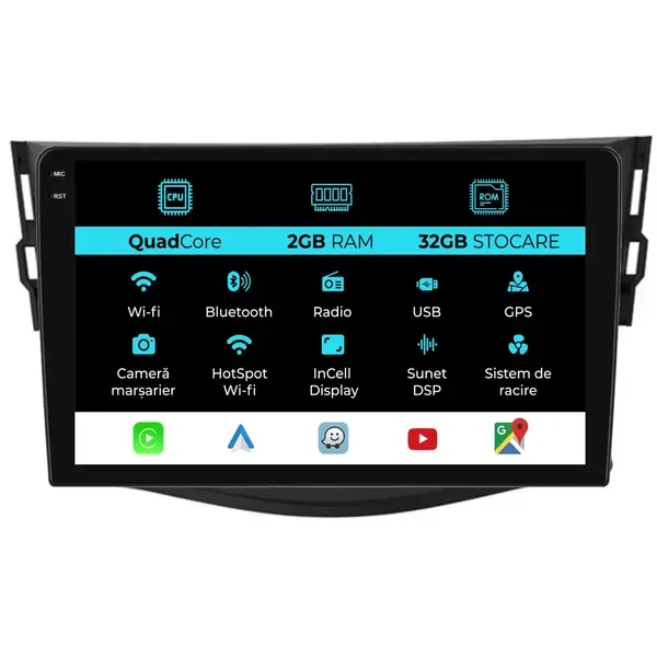 Navigatie Dedicata Toyota Rav 4 (2006 - 2013), 9 Inch, 2Gb Ram, 32Gb Stocare, Android Auto, Carplay