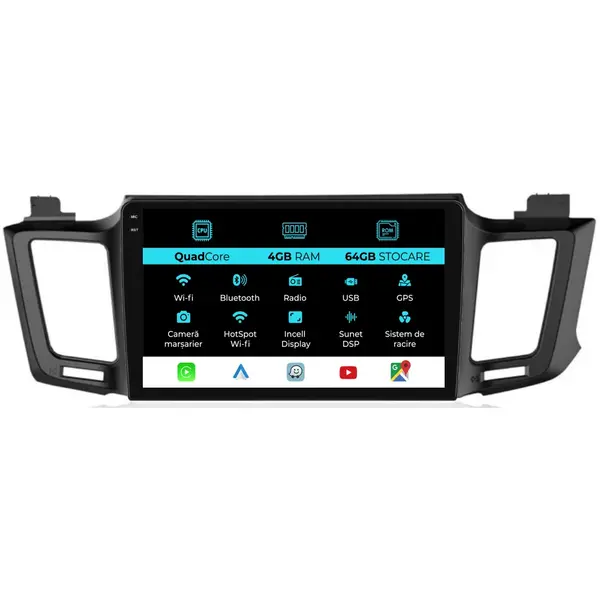 Navigatie Dedicata Toyota Rav 4 (2006 - 2013), QuadCore, 10 Inch, 4Gb Ram, 64Gb Stocare, Android Auto, Carplay
