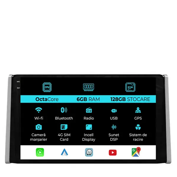 Navigatie Dedicata Toyota Rav4 (2018-2024), 9Inch, 6Gb Ram, 128Gb Stocare, Carplay