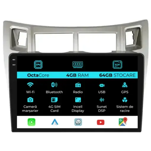 Navigatie Dedicata Toyota Yaris (2005-2011), 9Inch, 4Gb Ram, 64Gb Stocare, Carplay