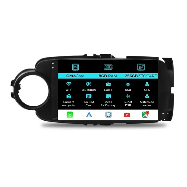 Navigatie Dedicata Toyota Yaris (2011-2018), 2K, 8Gb Ram, 256Gb Stocare, Carplay