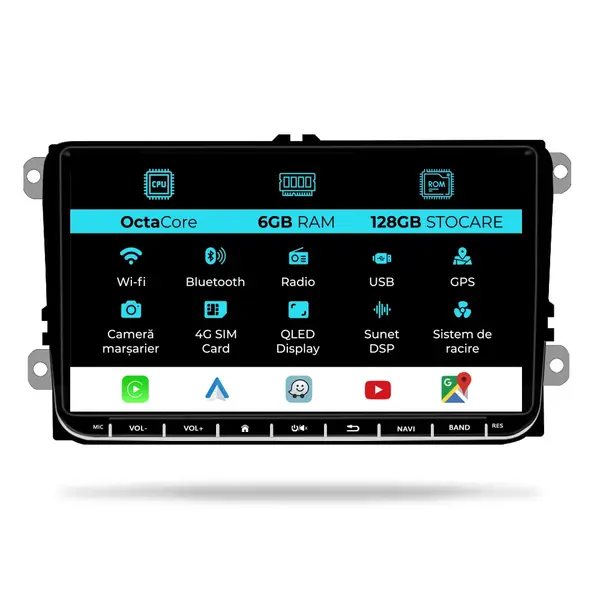 Navigatie Dedicata Volkswagen, 9Inch, 6Gb Ram, 128Gb stocare, Carplay, Android Auto
