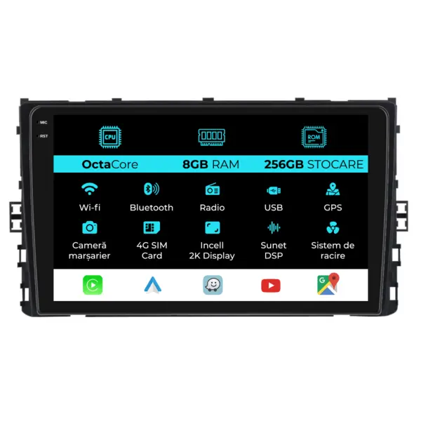 Navigatie Dedicata Volkswagen Amarok 2017+, 2K, 8Gb Ram, 256Gb Stocare, Carplay