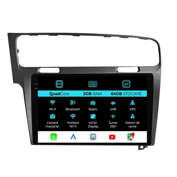 Navigatie Dedicata Volkswagen Golf 7 (2013 - 2020), 10 Inch, 2Gb Ram, 32Gb Stocare, Android Auto, Carplay