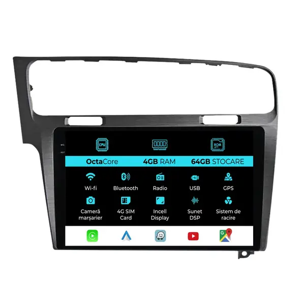 Navigatie Dedicata Volkswagen Golf 7 (2013-2020), 10Inch, 4Gb Ram, 64Gb Stocare, Carplay