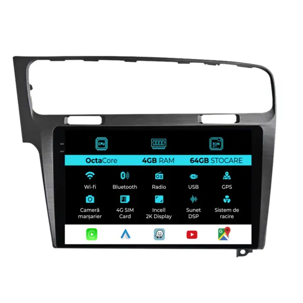 Navigatie Dedicata Volkswagen Golf 7 (2013-2020), 2K, 4Gb Ram, 64Gb Stocare, Carplay