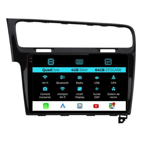 Navigatie Dedicata Volkswagen Golf 7 (2013 - 2020), QuadCore, 10 Inch, 4Gb Ram, 64Gb Stocare, Android Auto, Carplay