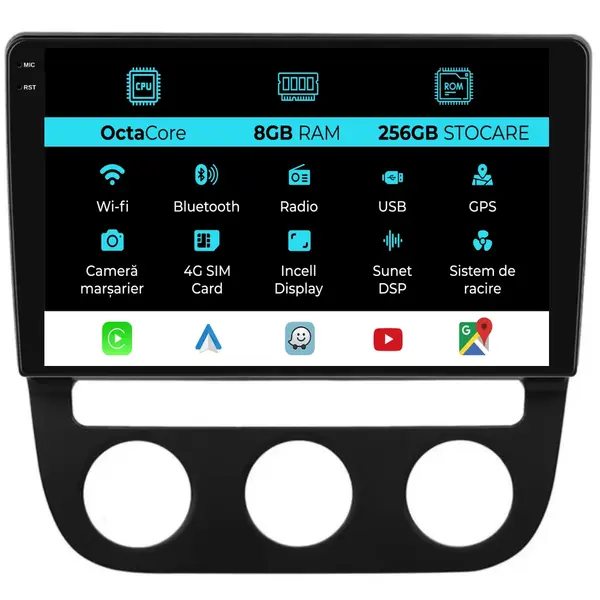 Navigatie Dedicata Volkswagen Golf5 Jetta (2004-2009), 10Inch, 8Gb Ram, 256Gb Stocare, Carplay - Clima Automata