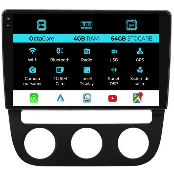 Navigatie Dedicata Volkswagen Jetta (2005 - 2018), 10 Inch, 4Gb Ram, 64Gb Stocare, Android Auto, Carplay