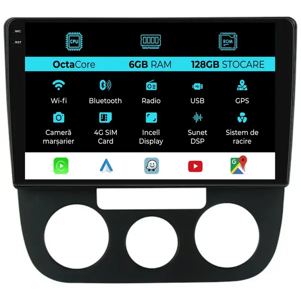 Navigatie Dedicata Volkswagen Jetta (2005 - 2018), 10 Inch, 6Gb Ram, 128Gb Stocare, Android Auto, Carplay