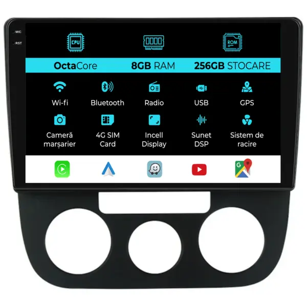 Navigatie Dedicata Volkswagen Jetta (2005 - 2018), 10 Inch, 8Gb Ram, 256Gb Stocare, Android Auto, Carplay