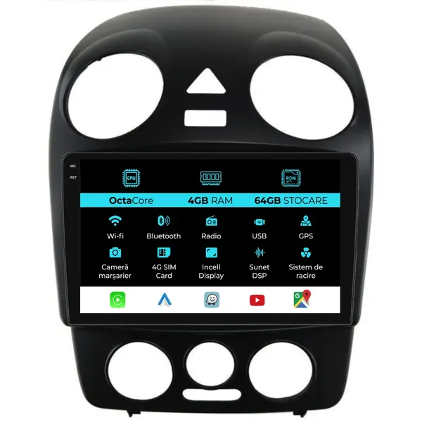 Navigatie Dedicata Volkswagen New Beetle (2004 - 2011), 9 Inch, 4Gb Ram, 64Gb Stocare, Android Auto, Carplay
