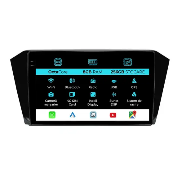 Navigatie Dedicata Volkswagen Passat B8 (2015-2022), 10Inch, 8Gb Ram, 256Gb Stocare, Carplay