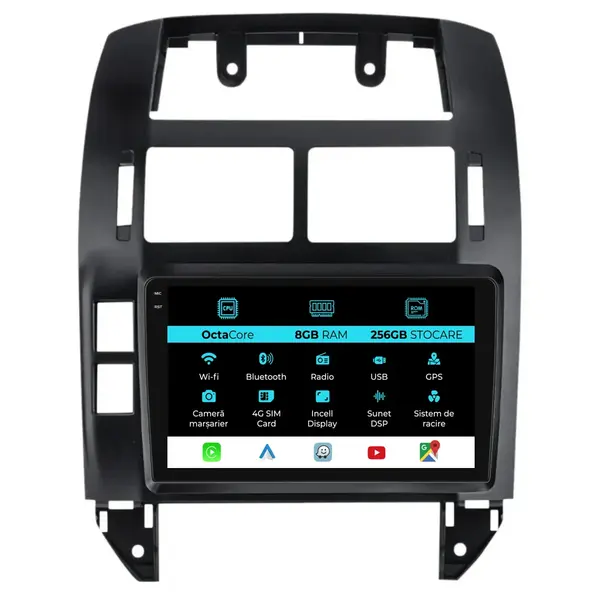 Navigatie Dedicata Volkswagen Polo (2004 - 2011), 10 Inch, 8Gb Ram, 256Gb Stocare, Android Auto, Carplay