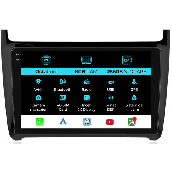 Navigatie Dedicata Volkswagen Polo (2004 - 2011), 2K, 8Gb Ram, 256Gb Stocare, Android Auto, Carplay