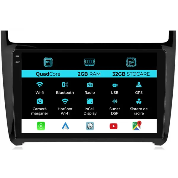 Navigatie Dedicata Volkswagen Polo (2004 - 2011), 9 Inch, 2Gb Ram, 32Gb Stocare, Android Auto, Carplay