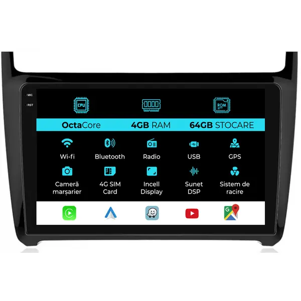 Navigatie Dedicata Volkswagen Polo (2004 - 2011), 9 Inch, 4Gb Ram, 64Gb Stocare, Android Auto, Carplay