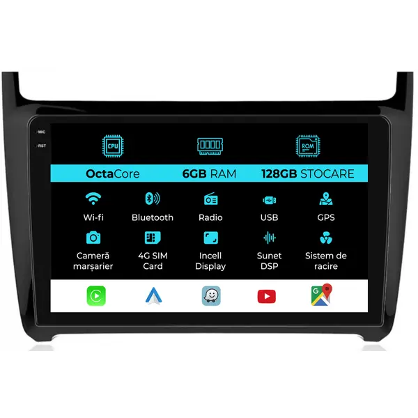 Navigatie Dedicata Volkswagen Polo (2004 - 2011), 9 Inch, 6Gb Ram, 128Gb Stocare, Android Auto, Carplay