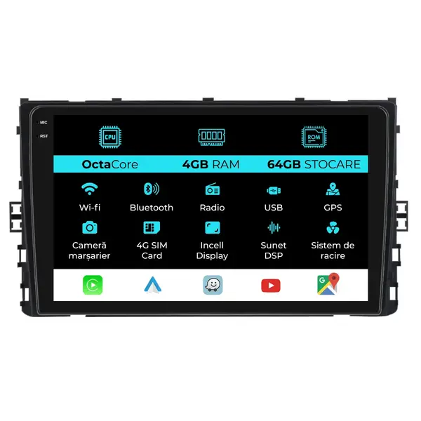 Navigatie Dedicata Volkswagen Polo 2017+, 9Inch, 4Gb Ram, 64Gb Stocare, Carplay
