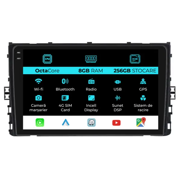 Navigatie Dedicata Volkswagen T-Cross 2018+, 9Inch, 8Gb Ram, 256Gb Stocare, Carplay