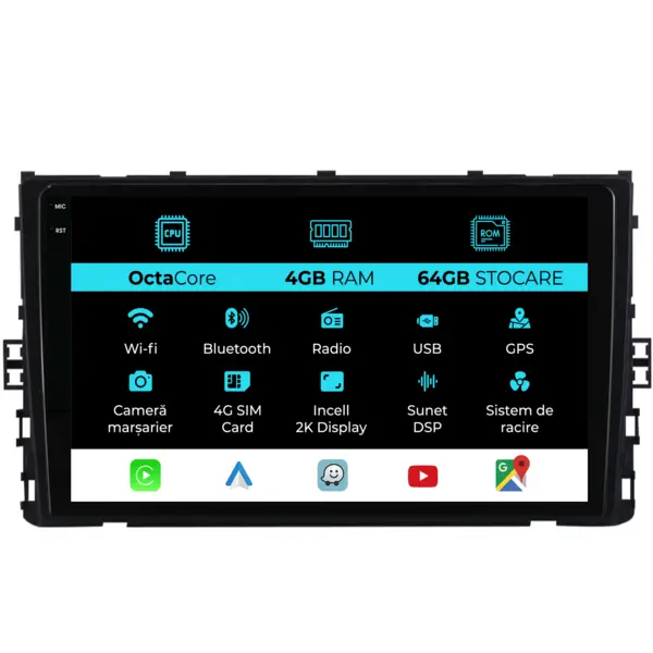Navigatie Dedicata Volkswagen T-Roc (2017-2025), 2K, 4Gb Ram, 64Gb Stocare, Carplay