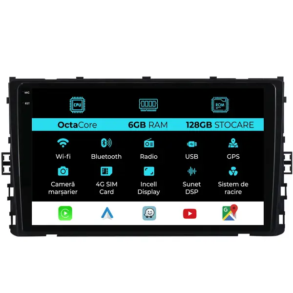Navigatie Dedicata Volkswagen T-Roc (2017 - 2025), 9 Inch, 6Gb Ram, 128Gb Stocare, Android Auto, Carplay