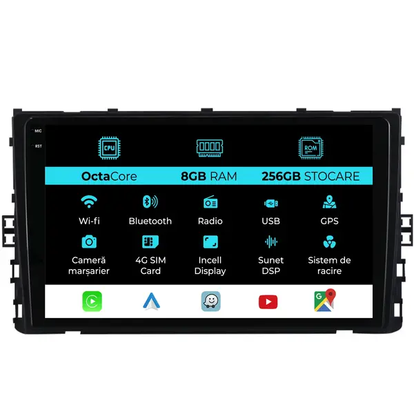 Navigatie Dedicata Volkswagen T-Roc (2017-2025), 9Inch, 8Gb Ram, 256Gb Stocare, Carplay