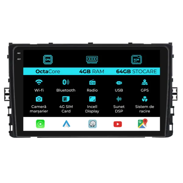 Navigatie Dedicata Volkswagen Taigo 2021+, 9 Inch, 4Gb Ram, 64Gb Stocare, Android Auto, Carplay