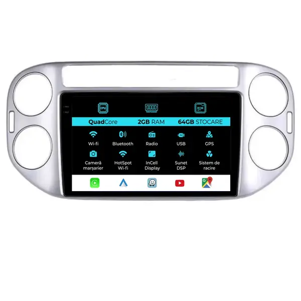 Navigatie Dedicata Volkswagen Tiguan (2006-2016), 9Inch, 2Gb Ram, 32Gb Stocare, Carplay