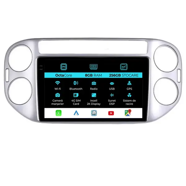 Navigatie Dedicata Volkswagen Tiguan (2007 - 2015), 2K, 8Gb Ram, 256Gb Stocare, Android Auto, Carplay
