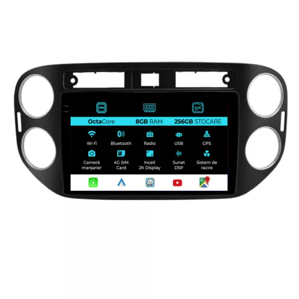 Navigatie Dedicata Volkswagen Tiguan (2007 - 2015), 2K, 8Gb Ram, 256Gb Stocare, Android Auto, Carplay