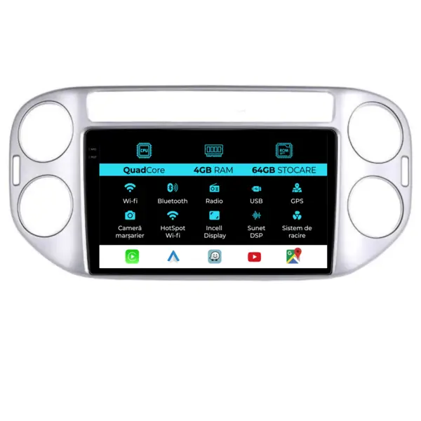 Navigatie Dedicata Volkswagen Tiguan (2007 - 2015), QuadCore, 9 Inch, 4Gb Ram, 64Gb Stocare, Android Auto, Carplay