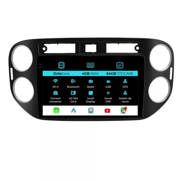 Navigatie Dedicata Volkswagen Tiguan (2011-2016), 9Inch, 4Gb Ram, 64Gb Stocare, Carplay