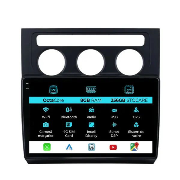 Navigatie Dedicata Volkswagen Touran (2003-2010), 10Inch, 8Gb Ram, 256Gb Stocare, Carplay