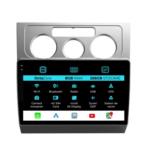 Navigatie Dedicata Volkswagen Touran (2003-2010), 2K, 8Gb Ram, 256Gb Stocare, Carplay