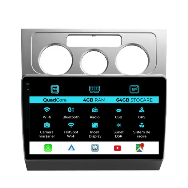 Navigatie Dedicata Volkswagen Touran (2003-2010),QuadCore, 10Inch, 4Gb Ram, 64Gb Stocare, Carplay
