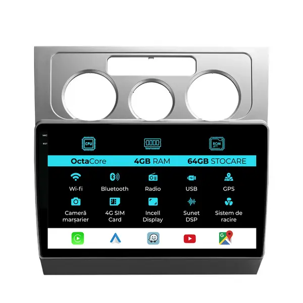 Navigatie Dedicata Volkswagen Touran (2003 - 2014), 10 Inch, 4Gb Ram, 64Gb Stocare, Android Auto, Carplay