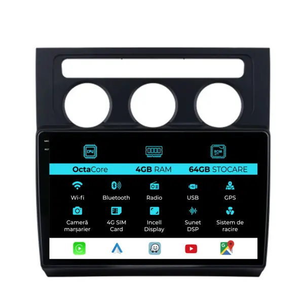Navigatie Dedicata Volkswagen Touran (2003 - 2014), 10 Inch, 4Gb Ram, 64Gb Stocare, Android Auto, Carplay