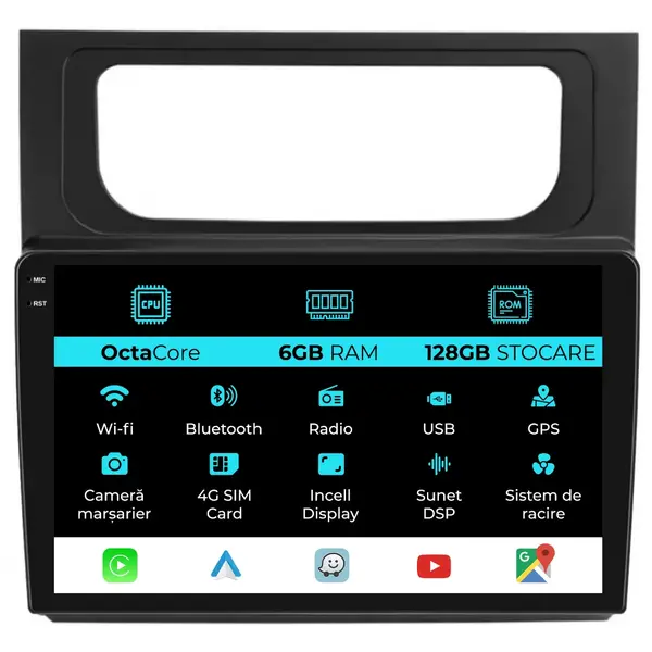 Navigatie Dedicata Volkswagen Touran (2003 - 2014), 10 Inch, 6Gb Ram, 128Gb Stocare, Android Auto, Carplay
