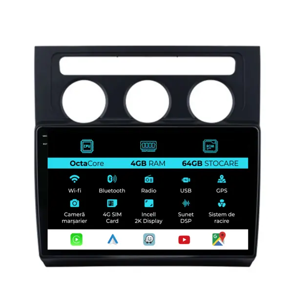 Navigatie Dedicata Volkswagen Touran (2003 - 2014), 2K, 4Gb Ram, 64Gb Stocare, Android Auto, Carplay