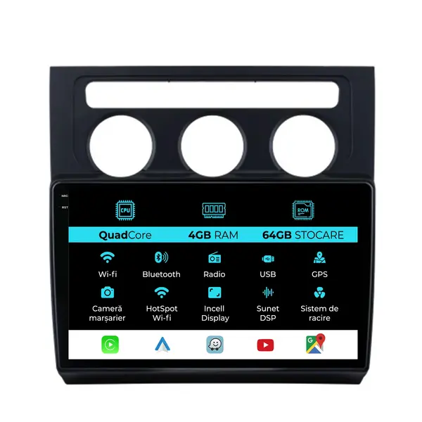 Navigatie Dedicata Volkswagen Touran (2003 - 2014), QuadCore, 10 Inch, 4Gb Ram, 64Gb Stocare, Android Auto, Carplay