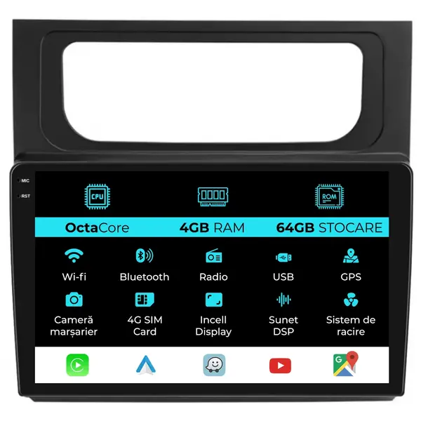 Navigatie Dedicata Volkswagen Touran (2010-2015), 10Inch, 4Gb Ram, 64Gb Stocare, Carplay