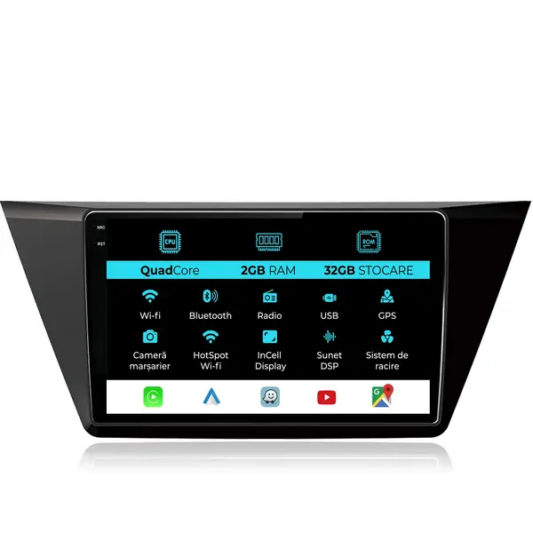 Navigatie Dedicata Volkswagen Touran (2015-2020), 10Inch, 2Gb Ram, 32Gb Stocare, Carplay