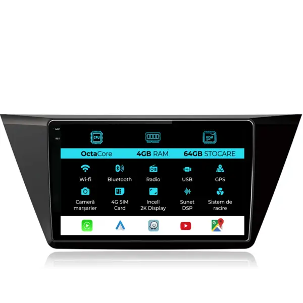 Navigatie Dedicata Volkswagen Touran (2015-2020), 2K, 4Gb Ram, 64Gb Stocare, Carplay