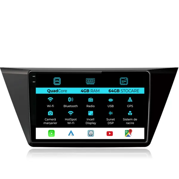 Navigatie Dedicata Volkswagen Touran (2015 - 2020), QuadCore, 9 Inch, 4Gb Ram, 64Gb Stocare, Android Auto, Carplay