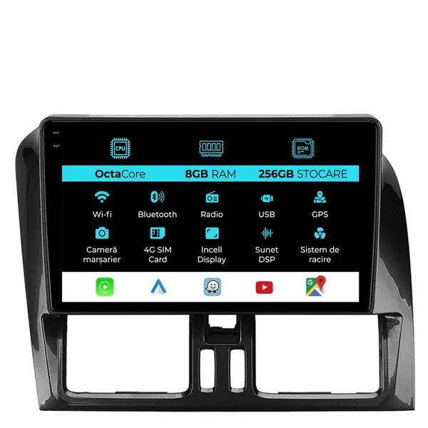 Navigatie Dedicata Volvo Xc60 (2008 - 2017), 9 Inch, 8Gb Ram, 256Gb stocare, Carplay