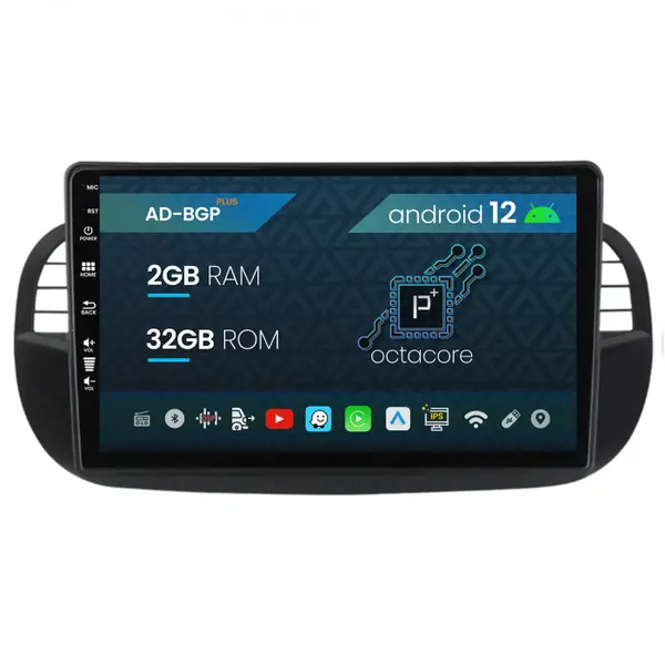 Navigatie Fiat 500 (2007-2014), Android 12, P-Octacore 2GB RAM + 32GB ROM, 9 Inch - AD-BGP9002+AD-BGRKIT362V3